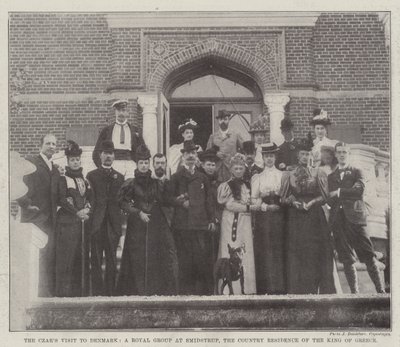 Der Besuch des Zaren in Dänemark, eine königliche Gruppe in Smidstrup, dem Landsitz des Königs von Griechenland (Gravur) von English School