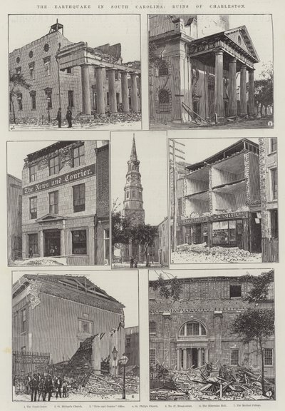 Das Erdbeben in South Carolina, Ruinen von Charleston (Gravur) von English School