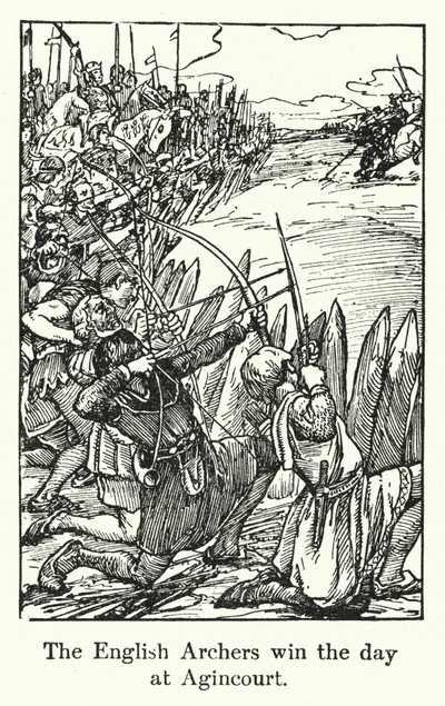 Die englischen Bogenschützen gewinnen den Tag bei Agincourt von English School