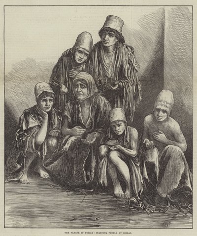 Die Hungersnot in Persien, hungernde Menschen in Shiraz (Gravur) von English School