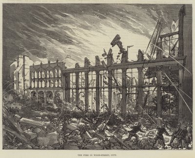 Das Feuer in der Wood-Street, City (Stich) von English School