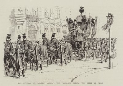 Die Beerdigung von Präsident Carnot, der Prozession am Hotel de Ville vorbeiziehend (Lithografie) von English School