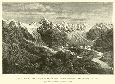 Das Gletschersystem des Mount Cook, in den Südalpen von Neuseeland von English School