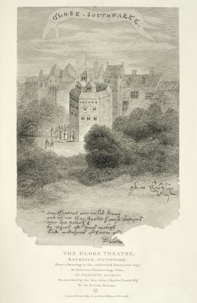 Das Globe Theatre, Bankside, Southwark, nach einer Zeichnung aus Pennants London, erstmals veröffentlicht 1793, graviert von James Stow (ca. 1770-1820), veröffentlicht 1812 von English School