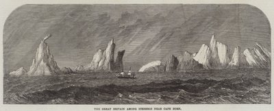 Die Great Britain unter Eisbergen nahe Kap Hoorn (Stich) von English School