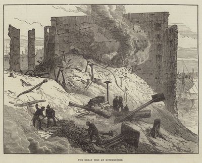 Das große Feuer in Rotherhithe (Gravur) von English School