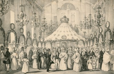 Die Hanover Square Rooms, als Königin Victoria die private Ansicht des Wohltätigkeitsbasars für Ausländer in Not am 19. Juni 1833 besuchte von English School