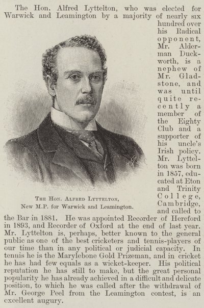 Der ehrenwerte Alfred Lyttelton, neuer MP für Warwick und Leamington (Gravur) von English School