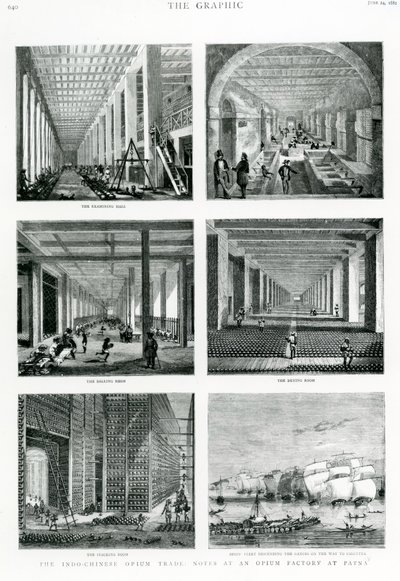 Der indochinesische Opiumhandel: Notizen in einer Opiumfabrik in Patna, aus The Graphic, 1882 von English School