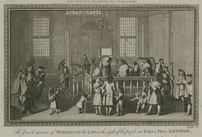 Die jüdische Art, das Gesetz vor den Augen des Volkes in Dukes Place, London zu halten von English School