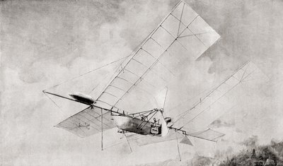 Die Langley Aerodrome Flugmaschine im Flug im 19. Jahrhundert. Aus The Strand Magazine, veröffentlicht 1897. von English School