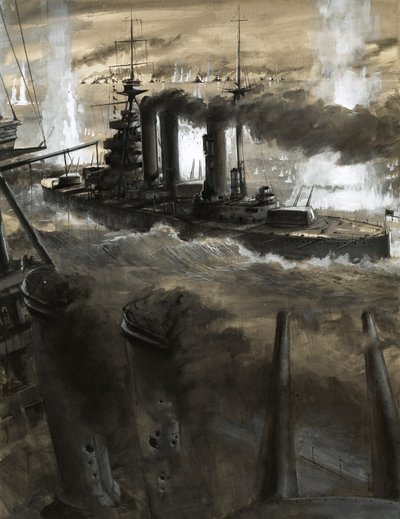 Der Löwe wendet sich während der Schlacht von Jütland der deutschen Flotte zu von English School