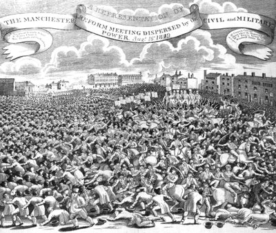 Das Reformtreffen in Manchester, aufgelöst durch zivile und militärische Macht, 16. August 1819 von English School