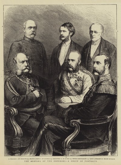 Das Treffen der Kaiser, eine Gruppe von Porträts (Stich) von English School