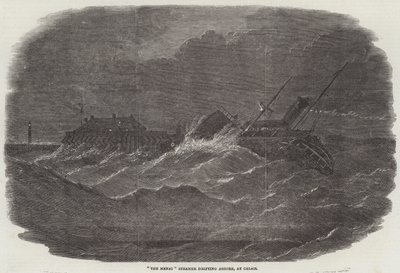 „The Menai“ Dampfer treibt an Land, in Calais (Gravur) von English School