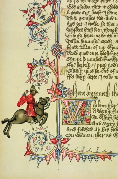 Der Kaufmann, Faksimile-Detail aus den Canterbury Tales von Geoffrey Chaucer von English School