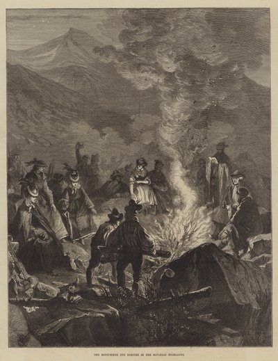 Johannisfeuer in den Bayerischen Alpen (Stich) von English School