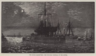 Die Marine-Manöver, die Kanonenboot-Flottille in den Downs (Gravur) von English School