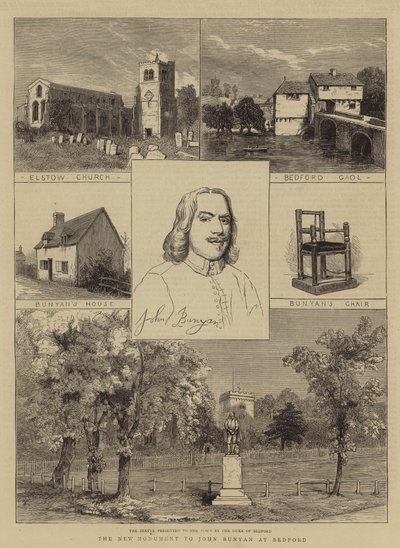 Das neue Denkmal für John Bunyan in Bedford (Stich) von English School