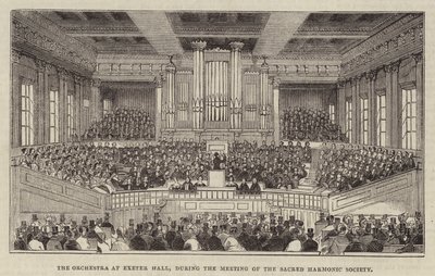 Das Orchester in der Exeter Hall während des Treffens der Sacred Harmonic Society von English School
