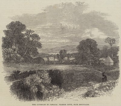 Der Ausbruch in Jamaika, Maroon Town, Blue Mountains (Stich) von English School