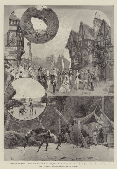 Das Pantomime "Robinson Crusoe," im Lyceum (Lithografie) von English School