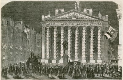 Die Friedensilluminationen an der Royal Exchange, London, 29. Mai 1856 von English School