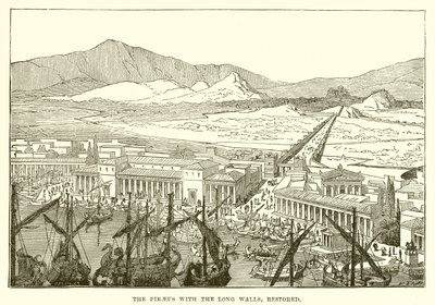 Der Hafen von Piräus mit den langen Mauern, restauriert von English School