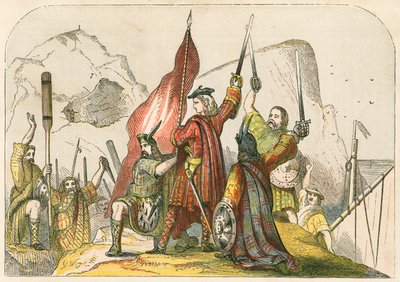 Der Prätendent erhebt sein Banner bei seiner ersten Landung in Schottland von English School