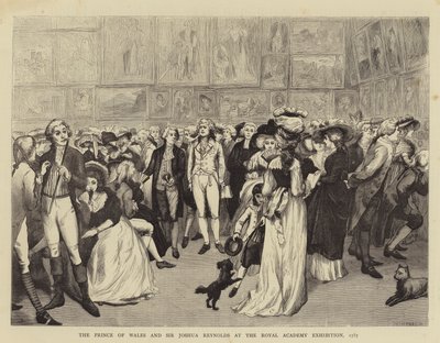Der Prinz von Wales und Sir Joshua Reynolds bei der Ausstellung der Royal Academy von English School
