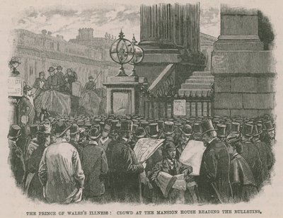 Die Krankheit des Prinzen von Wales: Menschenmenge am Mansion House liest die Bulletins von English School