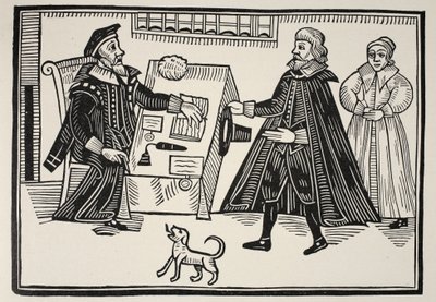 Der Proktor und Parator, Titelblatt einer Abhandlung über die Missbräuche und Exorbitanzen der geistlichen Gerichte, 1641 von English School