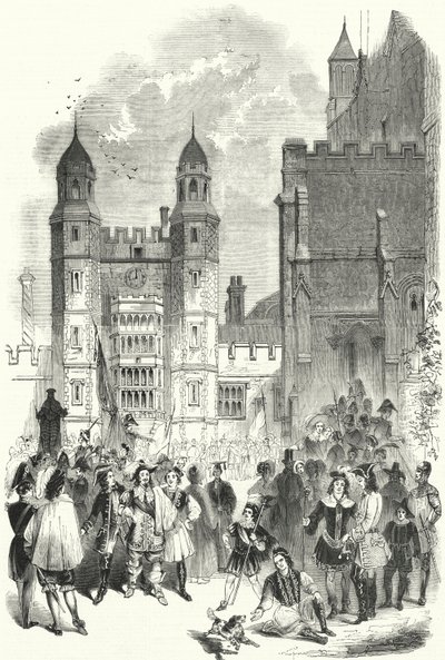 Der Innenhof des Eton College am Morgen des Montem (Gravur) von English School