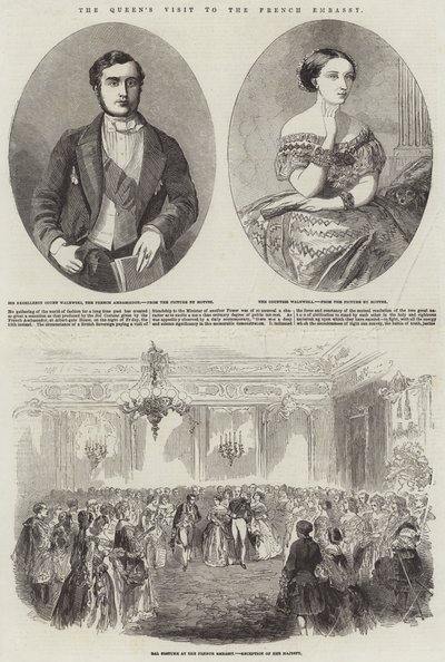 Der Besuch der Königin in der französischen Botschaft (Gravur) von English School