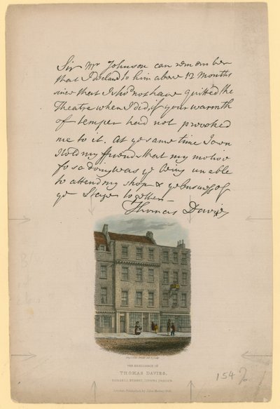 Die Residenz von Thomas Davies, Russell Street, Covent Garden, London von English School