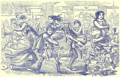 Die Römer entführen die Sabinerinnen, Illustration aus Die komische Geschichte Roms von Gilbert Abbott a Beckett, veröffentlicht um 1850 von English School