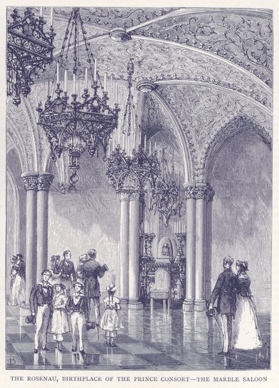 Die Rosenau, Geburtsort des Prinzgemahls - Der Marmorsalon (Gravur) von English School