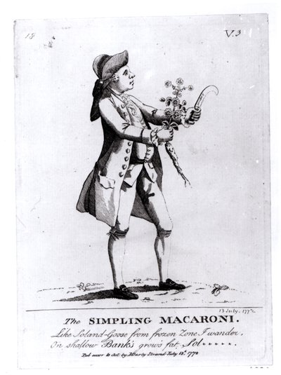 Der Simpling Macaroni, veröffentlicht von N. Darly, 13. Juli 1772 (Gravur) von English School