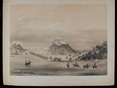 Das Gefecht bei Driekoppen, in der Nähe von Zwaartkopjes, 1845, graviert von Paul Gauci (1834-66), veröffentlicht ca. 1845 von English School