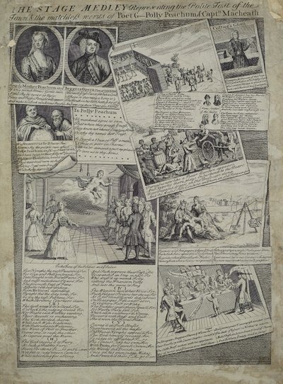 Das Bühnenmedley, das den höflichen Geschmack der Stadt und die unvergleichlichen Verdienste des Dichters G., Polly Peachum und Captain Macheath darstellt, ca. 1728 von English School