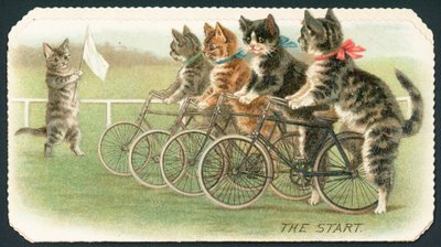 Der Start, Katzenradrennen, Weihnachtskarte von English School