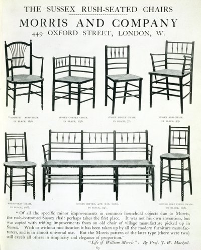 Die Sussex Rush-Seated Chairs, hergestellt von Morris and Company von English School
