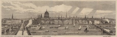 Die Themse-Uferpromenade auf der Nordseite der Themse vom Palace of Westminster bis zur Blackfriars Bridge von English School