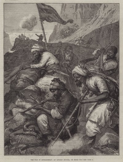 Der Krieg in Afghanistan, ein afghanischer Sungha oder Gewehrgrube (Gravur) von English School
