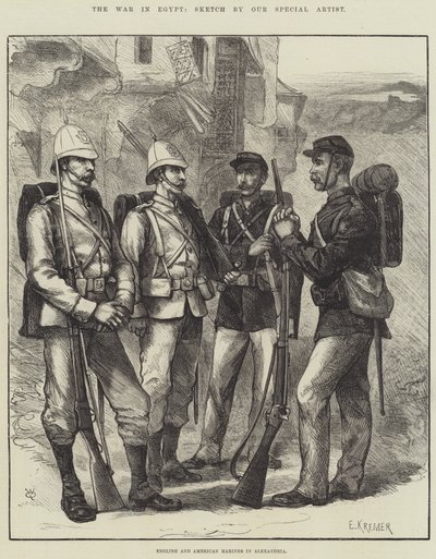 Der Krieg in Ägypten, englische und amerikanische Marinesoldaten in Alexandria (Stich) von English School