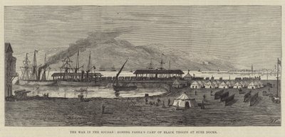 Der Krieg im Sudan, Zobehr Paschas Lager der schwarzen Truppen an den Suez-Docks (Gravur) von English School