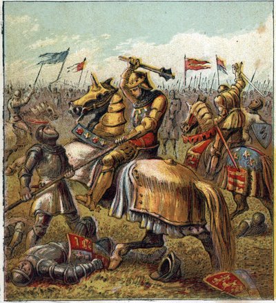 Der Krieg der zwei Rosen (1455-1485): Schlacht zwischen dem Königshaus York und dem Königshaus Lancaster. Illustration des englischen Bürgerkriegs, der durch die Teilung der Nachfolger von König Edward III. (1327-1377) in zwei Zweige entstand. Der Krieg de von English School
