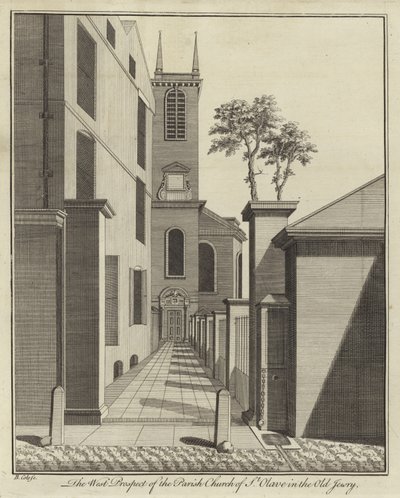 Westansicht der Pfarrkirche St. Olave in Old Jewry, London von English School