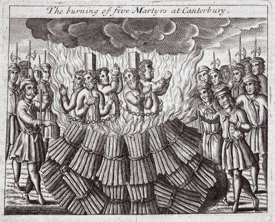 Die Verbrennung von fünf Märtyrern in Canterbury, Illustration aus 