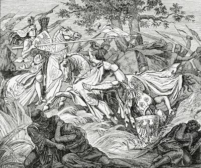 Der Tod von Manfred in der Schlacht bei Benevent, 26. Februar 1266 von English School